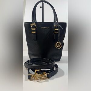 Michael Kors Quinn Mini Pebbled Leather Crossbody Tote Bag Black Purse
